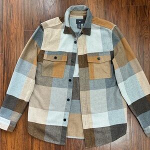 H&M Brown and Gray Lightweight Shirt Jacket